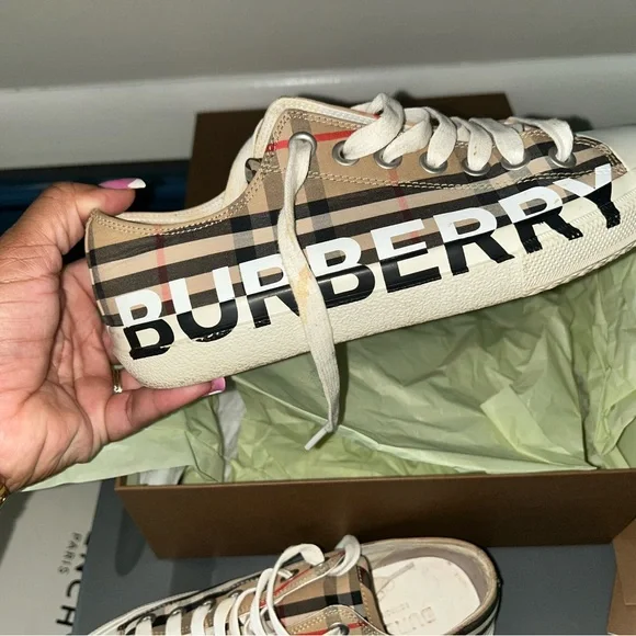 Burberry Beige and Black High-Top Sneakers - Picture 5 of 8